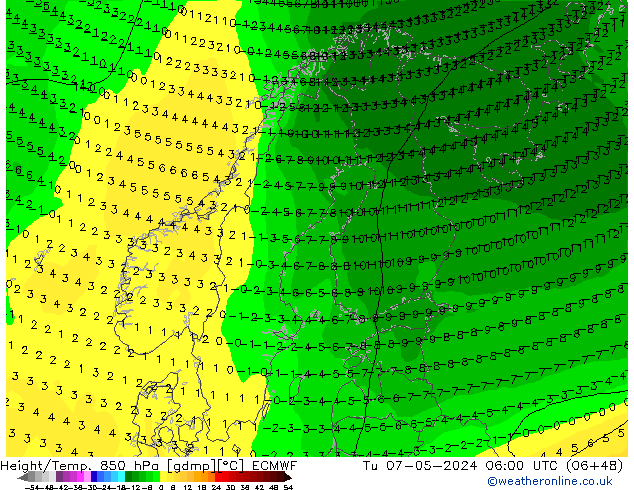 Z500/Regen(+SLP)/Z850 ECMWF di 07.05.2024 06 UTC