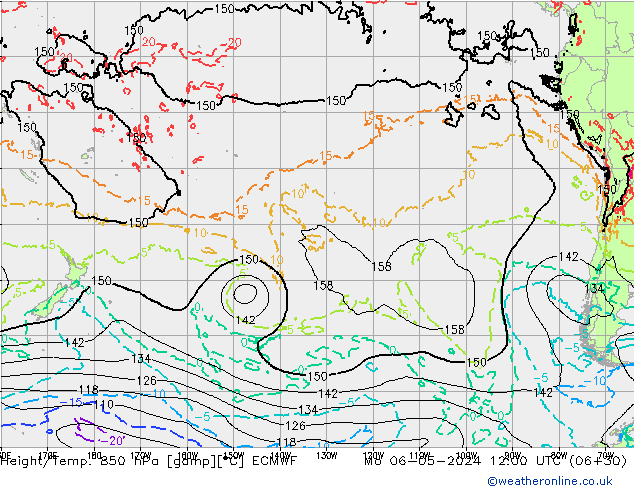 Z500/Yağmur (+YB)/Z850 ECMWF Pzt 06.05.2024 12 UTC