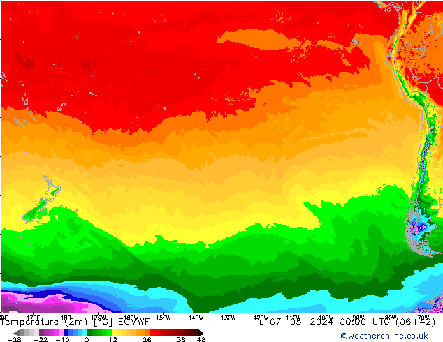 Temperatuurkaart (2m) ECMWF di 07.05.2024 00 UTC