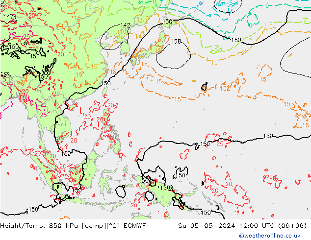 Z500/Rain (+SLP)/Z850 ECMWF Su 05.05.2024 12 UTC