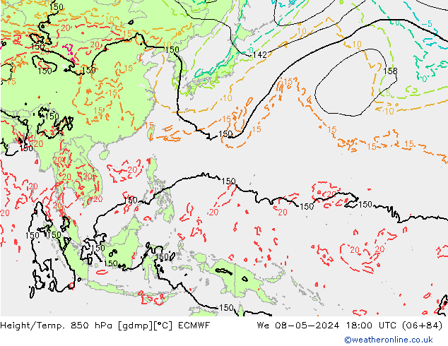 Geop./Temp. 850 hPa ECMWF mié 08.05.2024 18 UTC
