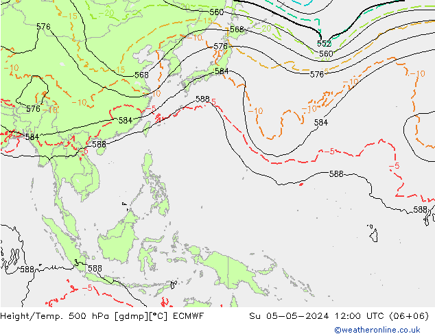 Z500/Rain (+SLP)/Z850 ECMWF Su 05.05.2024 12 UTC