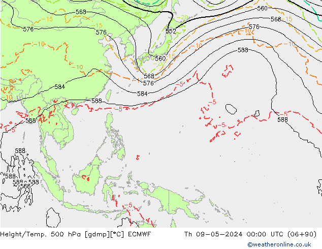 Z500/Rain (+SLP)/Z850 ECMWF Do 09.05.2024 00 UTC