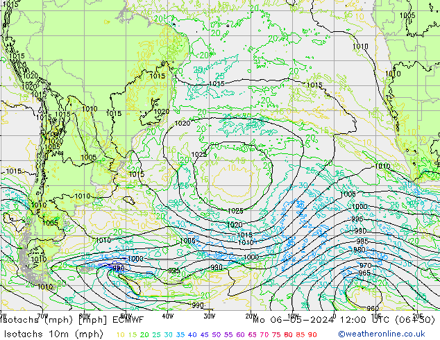 Isotaca (mph) ECMWF lun 06.05.2024 12 UTC