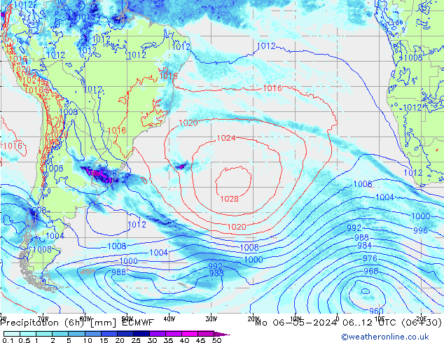 Z500/Rain (+SLP)/Z850 ECMWF Mo 06.05.2024 12 UTC