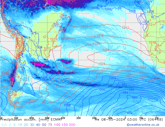 Precipitation accum. ECMWF  08.05.2024 03 UTC