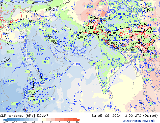 Druktendens (+/-) ECMWF zo 05.05.2024 12 UTC