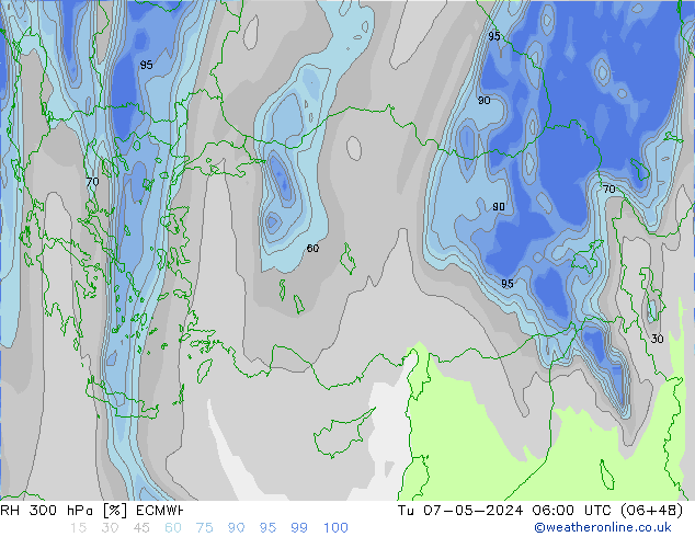 Humedad rel. 300hPa ECMWF mar 07.05.2024 06 UTC