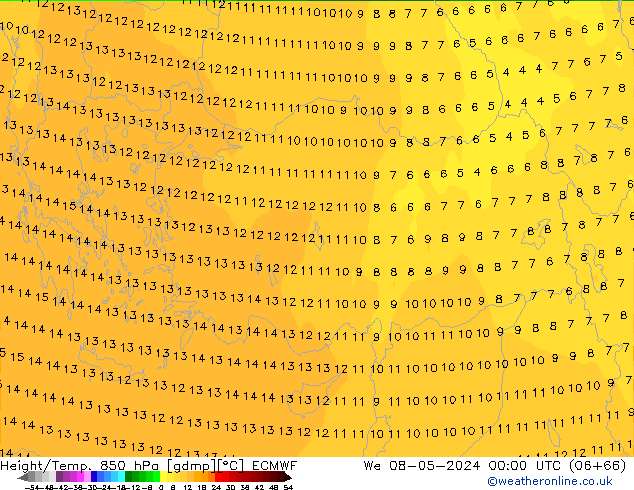 Z500/Rain (+SLP)/Z850 ECMWF We 08.05.2024 00 UTC