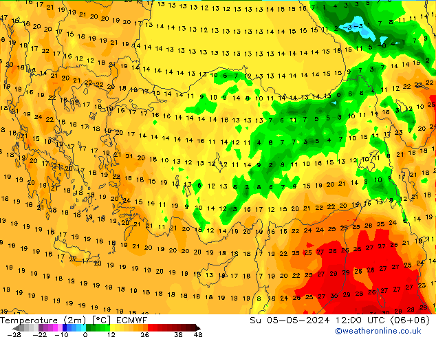 température (2m) ECMWF dim 05.05.2024 12 UTC