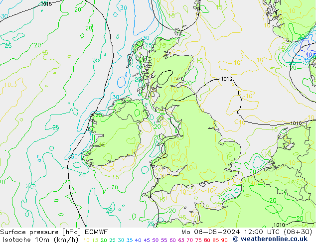 Isotachen (km/h) ECMWF ma 06.05.2024 12 UTC