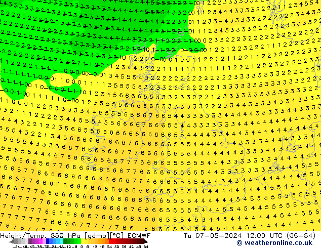 Z500/Rain (+SLP)/Z850 ECMWF mar 07.05.2024 12 UTC