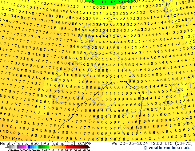 Z500/Rain (+SLP)/Z850 ECMWF  08.05.2024 12 UTC