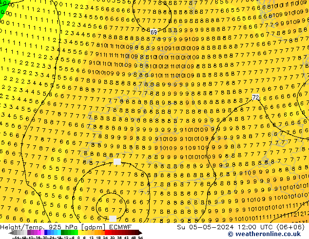 Height/Temp. 925 hPa ECMWF Su 05.05.2024 12 UTC