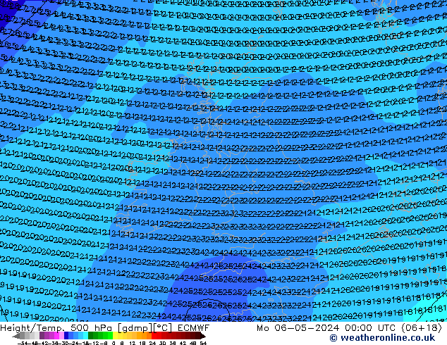 Z500/Rain (+SLP)/Z850 ECMWF Mo 06.05.2024 00 UTC