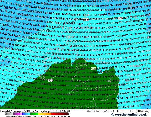 Z500/Yağmur (+YB)/Z850 ECMWF Çar 08.05.2024 18 UTC