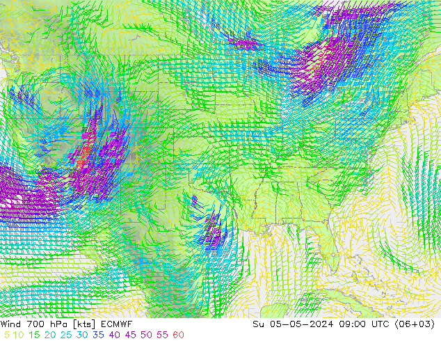 Viento 700 hPa ECMWF dom 05.05.2024 09 UTC