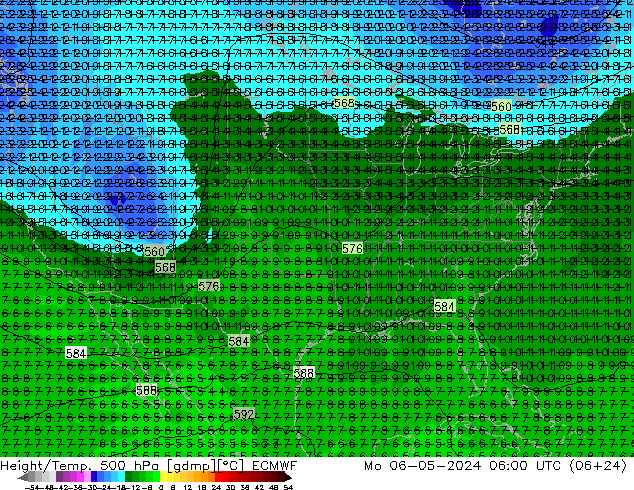 Z500/Rain (+SLP)/Z850 ECMWF Mo 06.05.2024 06 UTC