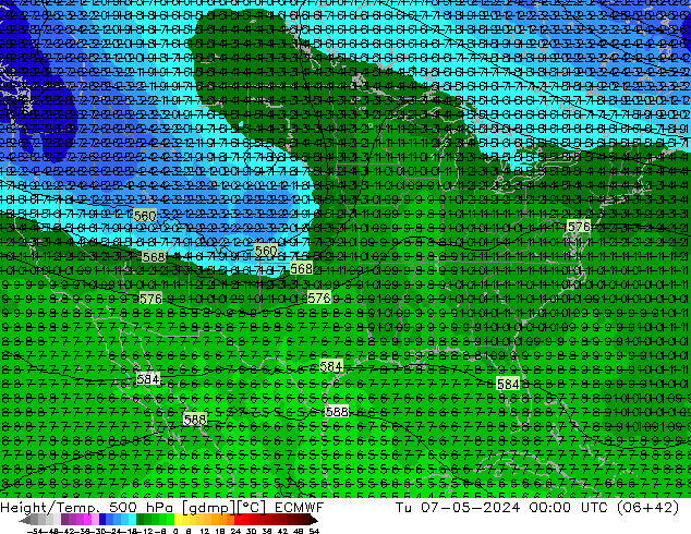 Z500/Rain (+SLP)/Z850 ECMWF Ter 07.05.2024 00 UTC