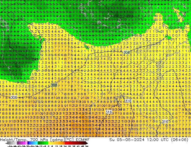 Height/Temp. 700 гПа ECMWF Вс 05.05.2024 12 UTC