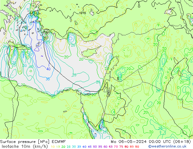 Isotachs (kph) ECMWF  06.05.2024 00 UTC