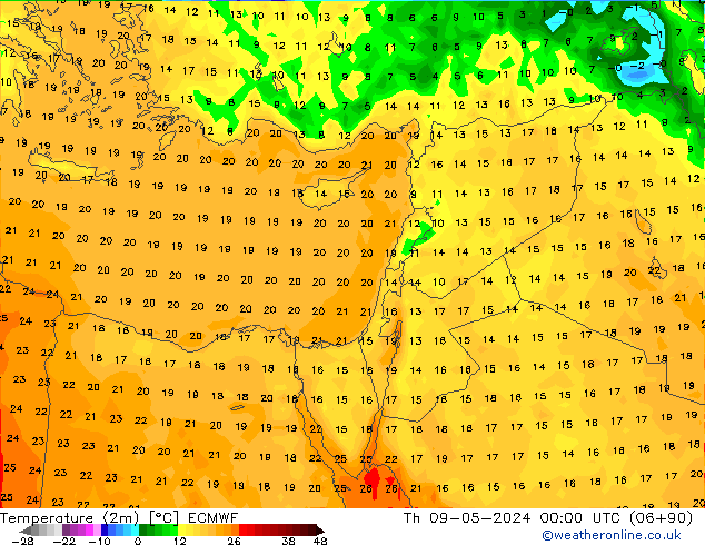 Temperatura (2m) ECMWF jue 09.05.2024 00 UTC