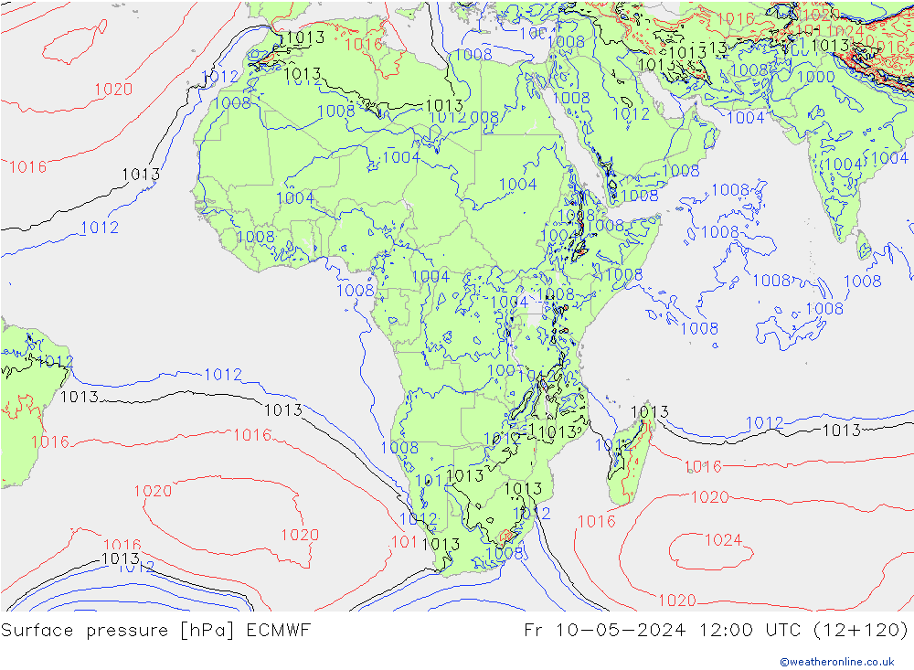 Luchtdruk (Grond) ECMWF vr 10.05.2024 12 UTC