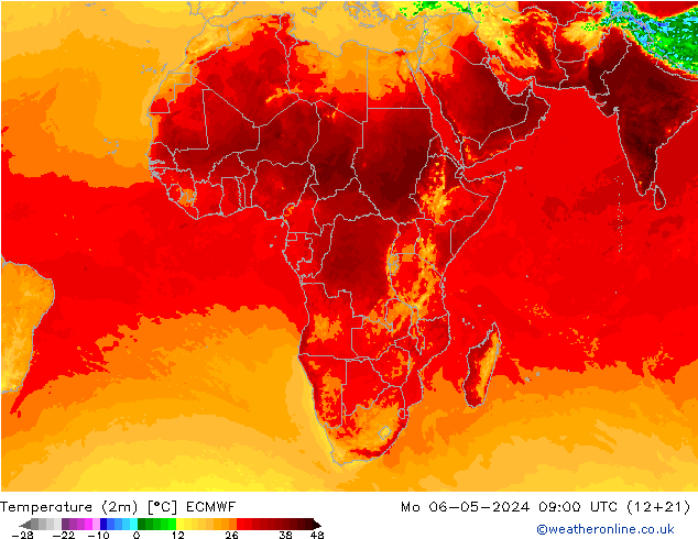 mapa temperatury (2m) ECMWF pon. 06.05.2024 09 UTC