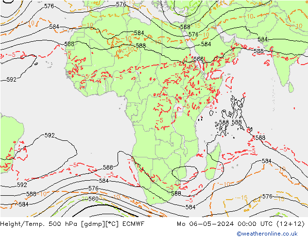 Z500/Rain (+SLP)/Z850 ECMWF pon. 06.05.2024 00 UTC