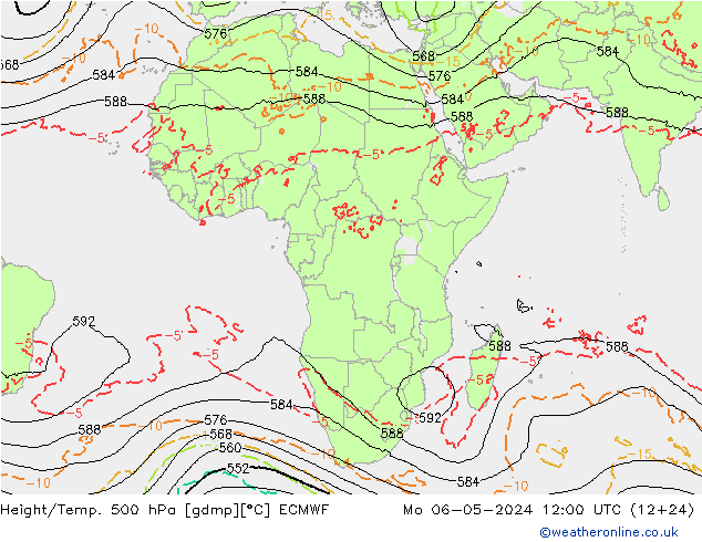 Z500/Rain (+SLP)/Z850 ECMWF Mo 06.05.2024 12 UTC