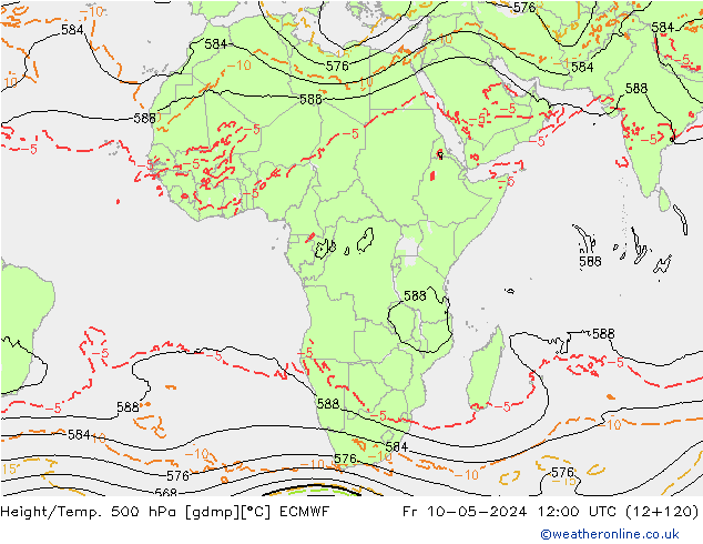 Z500/Regen(+SLP)/Z850 ECMWF vr 10.05.2024 12 UTC