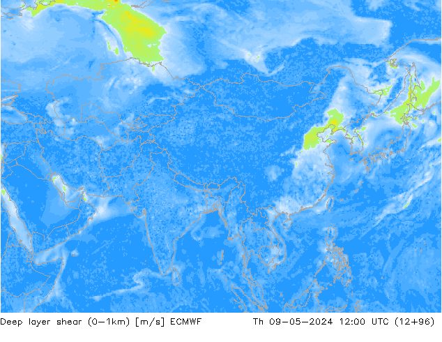 Deep layer shear (0-1km) ECMWF Per 09.05.2024 12 UTC