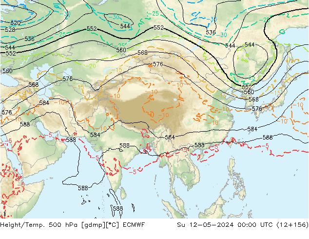 Z500/Rain (+SLP)/Z850 ECMWF Su 12.05.2024 00 UTC