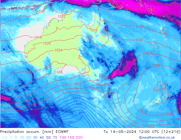 Precipitation accum. ECMWF Tu 14.05.2024 12 UTC