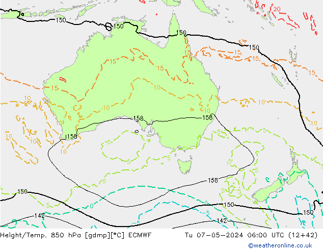 Géop./Temp. 850 hPa ECMWF mar 07.05.2024 06 UTC