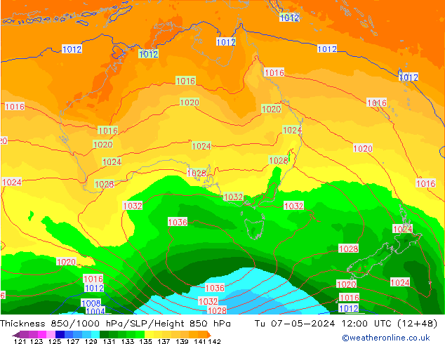 Thck 850-1000 hPa ECMWF  07.05.2024 12 UTC