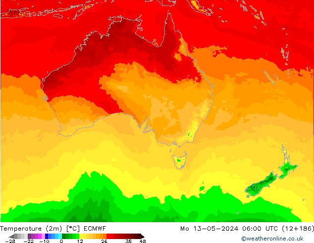 Temperaturkarte (2m) ECMWF Mo 13.05.2024 06 UTC