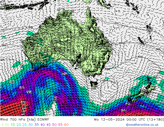 Wind 700 hPa ECMWF Po 13.05.2024 00 UTC