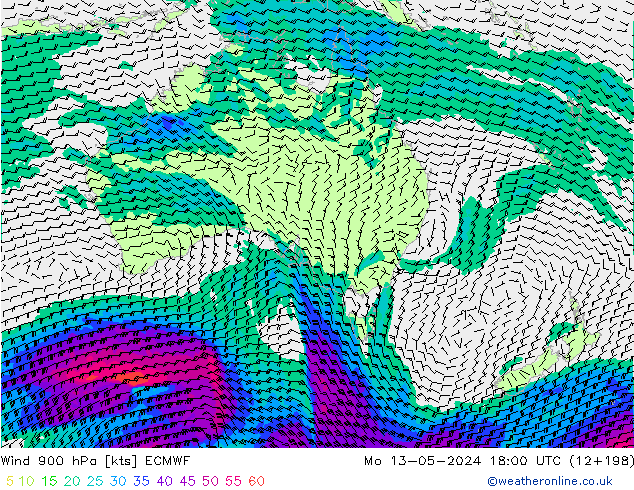 Wind 900 hPa ECMWF Po 13.05.2024 18 UTC