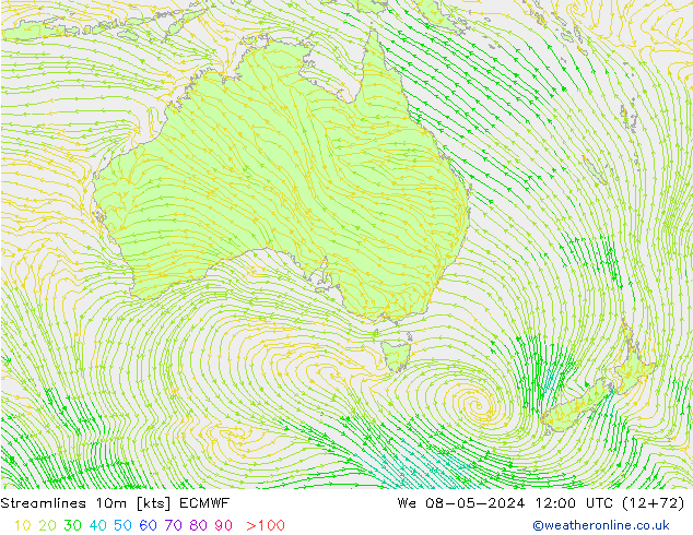 Línea de corriente 10m ECMWF mié 08.05.2024 12 UTC