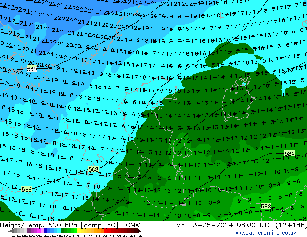 Z500/Rain (+SLP)/Z850 ECMWF lun 13.05.2024 06 UTC