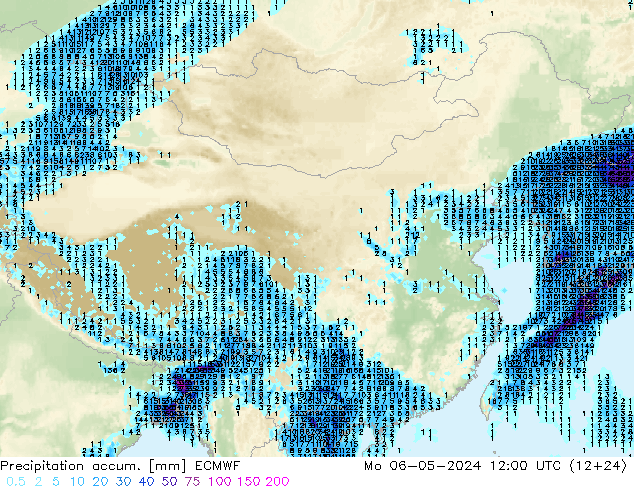 Precipitation accum. ECMWF 星期一 06.05.2024 12 UTC