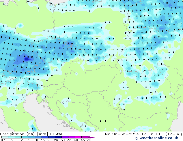 Precipitation (6h) ECMWF Po 06.05.2024 18 UTC