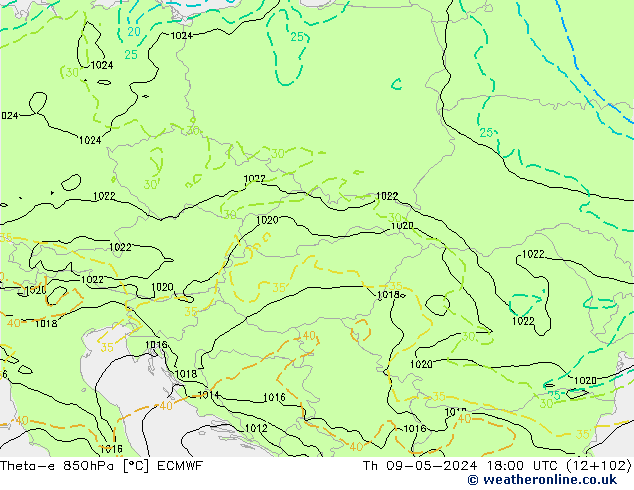 Theta-e 850hPa ECMWF Per 09.05.2024 18 UTC
