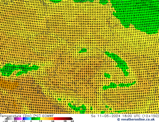 Temperatura (2m) ECMWF sáb 11.05.2024 18 UTC