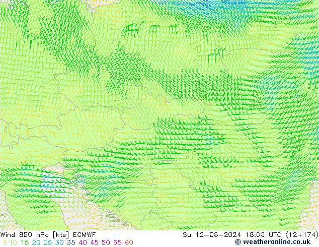 ветер 850 гПа ECMWF Вс 12.05.2024 18 UTC