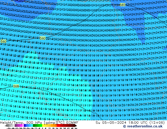 Z500/Rain (+SLP)/Z850 ECMWF nie. 05.05.2024 18 UTC