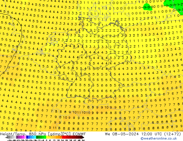 Z500/Rain (+SLP)/Z850 ECMWF mer 08.05.2024 12 UTC