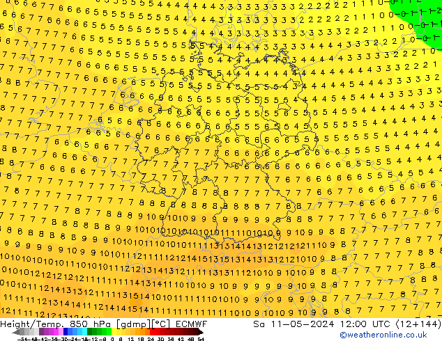 Z500/Rain (+SLP)/Z850 ECMWF Sa 11.05.2024 12 UTC