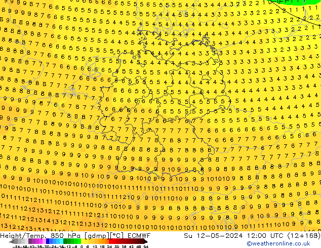 Z500/Yağmur (+YB)/Z850 ECMWF Paz 12.05.2024 12 UTC